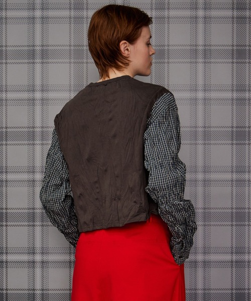 MAISON SPECIAL（メゾンスペシャル）の「Washer Shirt Docking Print T-Shirt/ワッシャーシャツドッキングプリントTEE（Tシャツ/カットソー・レディース・チャコールグレー/グレー/ブラウン・FREE）」の5枚目の写真