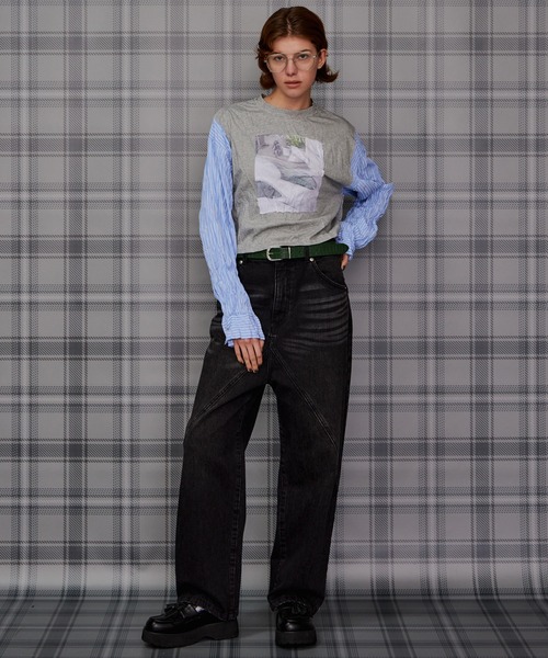 MAISON SPECIAL（メゾンスペシャル）の「Washer Shirt Docking Print T-Shirt/ワッシャーシャツドッキングプリントTEE（Tシャツ/カットソー・レディース・チャコールグレー/グレー/ブラウン・FREE）」の6枚目の写真