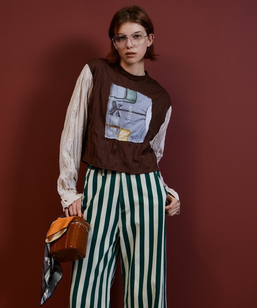 MAISON SPECIAL（メゾンスペシャル）の「Washer Shirt Docking Print T-Shirt/ワッシャーシャツドッキングプリントTEE（Tシャツ/カットソー・レディース・チャコールグレー/グレー/ブラウン・FREE）」の9枚目の写真