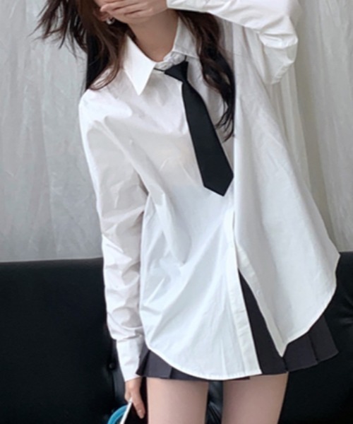 AMAJI(アマジ)の「ネクタイ付き ルーズシルエット 長袖シャツ(シャツ/ブラウス・レディース・ホワイト・SMALL/MEDIUM/LARGE)」の4枚目の写真