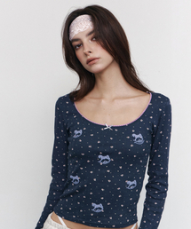 Pony Flower Lace Long Sleeve Top (Navy)