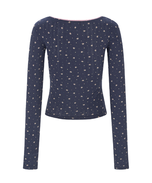 PLEASENOFOLLOW(プリーズノーフォロー)の「Pony Flower Lace Long Sleeve Top (Navy)(Tシャツ/カットソー・レディース・その他・FREE)」の3枚目の写真