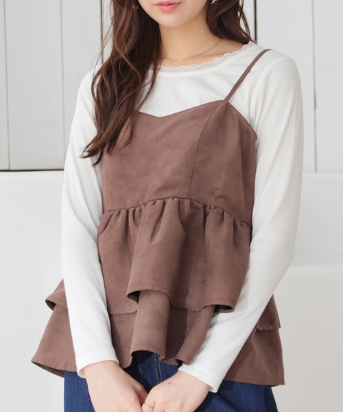 Honeys（ハニーズ）の「スエードキャミブラウス（シャツ/ブラウス・レディース・ブラウン/キャメル・S/M/L）」の2枚目の写真