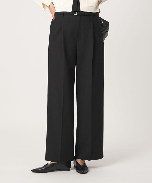 green label relaxing（グリーンレーベルリラクシング）の「［size SHORT/TALLあり］ライト ダブルクロス ワイド パンツ（スラックス・レディース・ベージュ/ブラック/グレー/ネイビー・44/SHORT/46/TALL/34/36/38/40/42）」の2枚目の写真