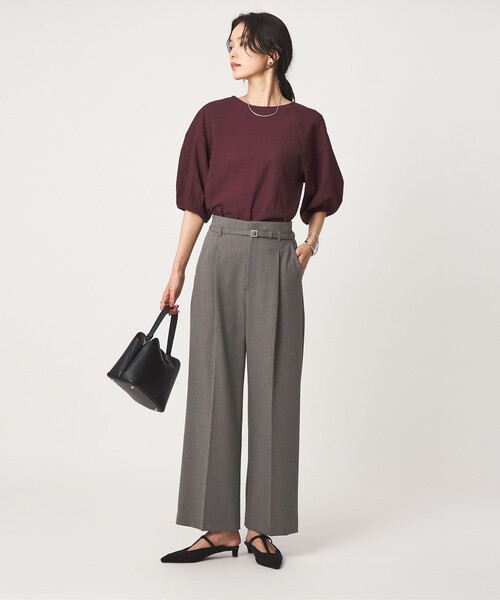 green label relaxing（グリーンレーベルリラクシング）の「［size SHORT/TALLあり］ライト ダブルクロス ワイド パンツ（スラックス・レディース・ベージュ/ブラック/グレー/ネイビー・44/SHORT/46/TALL/34/36/38/40/42）」の6枚目の写真