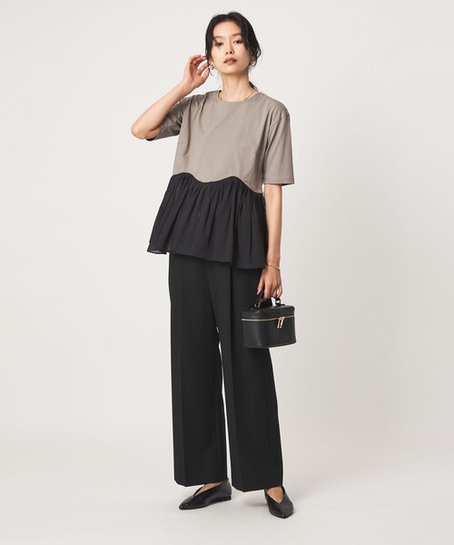 green label relaxing（グリーンレーベルリラクシング）の「［size SHORT/TALLあり］ライト ダブルクロス ワイド パンツ（スラックス・レディース・ベージュ/ブラック/グレー/ネイビー・44/SHORT/46/TALL/34/36/38/40/42）」の13枚目の写真