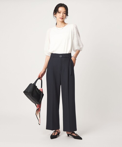 green label relaxing（グリーンレーベルリラクシング）の「［size SHORT/TALLあり］ライト ダブルクロス ワイド パンツ（スラックス・レディース・ベージュ/ブラック/グレー/ネイビー・44/SHORT/46/TALL/34/36/38/40/42）」の19枚目の写真