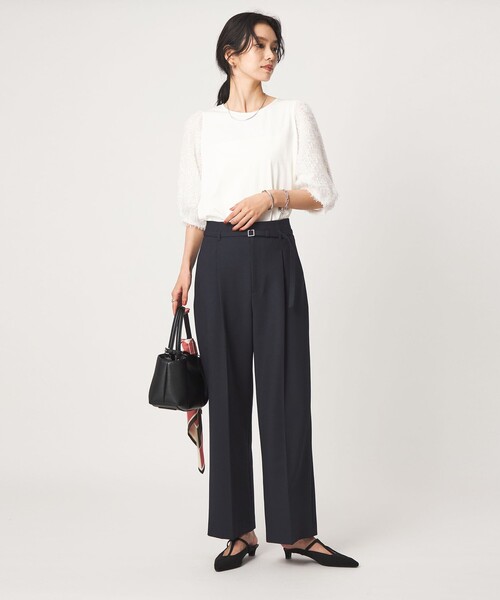 green label relaxing（グリーンレーベルリラクシング）の「［size SHORT/TALLあり］ライト ダブルクロス ワイド パンツ（スラックス・レディース・ベージュ/ブラック/グレー/ネイビー・44/SHORT/46/TALL/34/36/38/40/42）」の20枚目の写真
