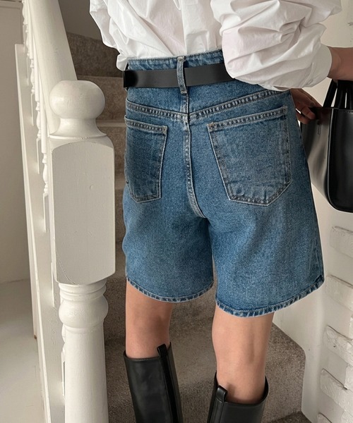 HEILIS(ヘイリス)の「デニムハーフパンツ / ハーフデニム ハーフパンツ デニムパンツ ショートパンツ 膝丈 ミドル丈 ハイウエスト コットン 綿 ベーシック カジュアル レディース 韓国 春 夏 秋(デニムパンツ・レディース・ブルー・L/M)」の3枚目の写真