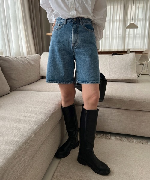 HEILIS(ヘイリス)の「デニムハーフパンツ / ハーフデニム ハーフパンツ デニムパンツ ショートパンツ 膝丈 ミドル丈 ハイウエスト コットン 綿 ベーシック カジュアル レディース 韓国 春 夏 秋(デニムパンツ・レディース・ブルー・L/M)」の6枚目の写真