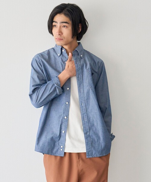 coen(コーエン)の「ワンポイントベア刺繍 ボタンダウンシャンブレーシャツ(シャツ/ブラウス・メンズ・コバルトブルー・S/M/L/XL)」の5枚目の写真