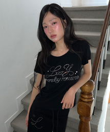 ホットフィックスカットアウト半袖TシャツBLACK