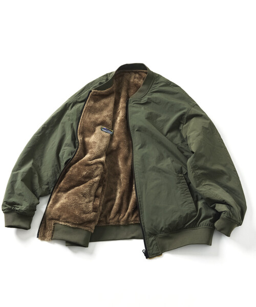 FREAK'S STORE(フリークスストア)の「限定展開 ナイロン フリース リバーシブル MA-1/ジップアップブルゾン(ブルゾン・メンズ・ネイビー/ベージュ/オリーブ/レオパード/ブラック/チャコールグレー・SMALL/MEDIUM/LARGE)」の5枚目の写真