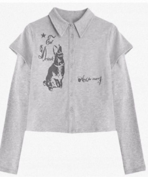 SHERU(シェル)の「フェイクレイヤード襟付きロンT 犬 星(Tシャツ/カットソー・レディース・グレー・M)」の7枚目の写真