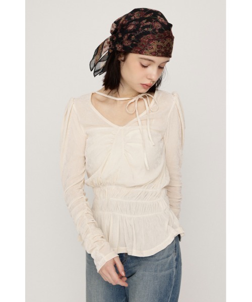 SLY（スライ）の「SHEER VELOUR SHIRRING TOPS シアーベロアシャーリングトップス 秋服（シャツ/ブラウス・レディース・アイボリー/ブラック・FREE）」の6枚目の写真