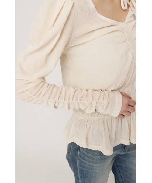 SLY（スライ）の「SHEER VELOUR SHIRRING TOPS シアーベロアシャーリングトップス 秋服（シャツ/ブラウス・レディース・アイボリー/ブラック・FREE）」の11枚目の写真
