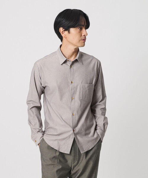 BEAUTY&YOUTH UNITED ARROWS(ビューティーアンドユースユナイテッドアローズ)の「クイック ストレッチ ストライプ レギュラー シャツ SLIM型 吸水速乾 タテヨコストレッチ(シャツ/ブラウス・メンズ・ベージュ/ネイビー・S/L/M/XS/XL)」の1枚目の写真