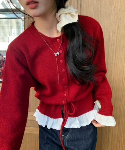 kirakiraShop(キラキラショップ)の「裾フリル ドロスト ニット カーディガン(ニット/セーター・レディース・オフホワイト/ブラック/チャコール/レッド・FREE)」の15枚目の写真