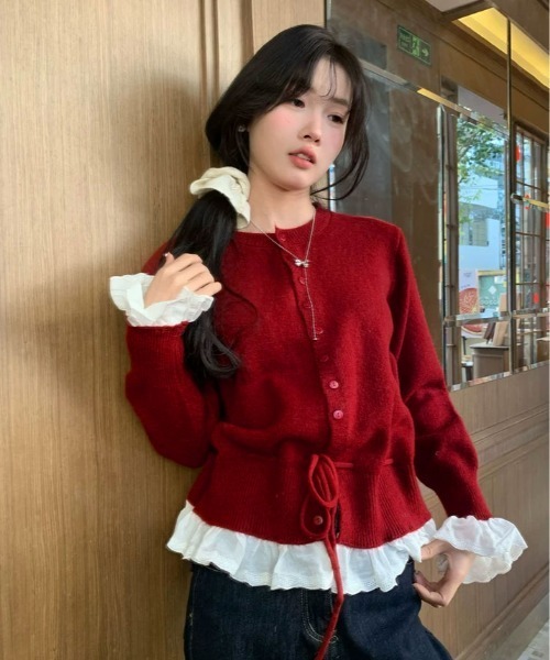 kirakiraShop(キラキラショップ)の「裾フリル ドロスト ニット カーディガン(ニット/セーター・レディース・オフホワイト/ブラック/チャコール/レッド・FREE)」の17枚目の写真