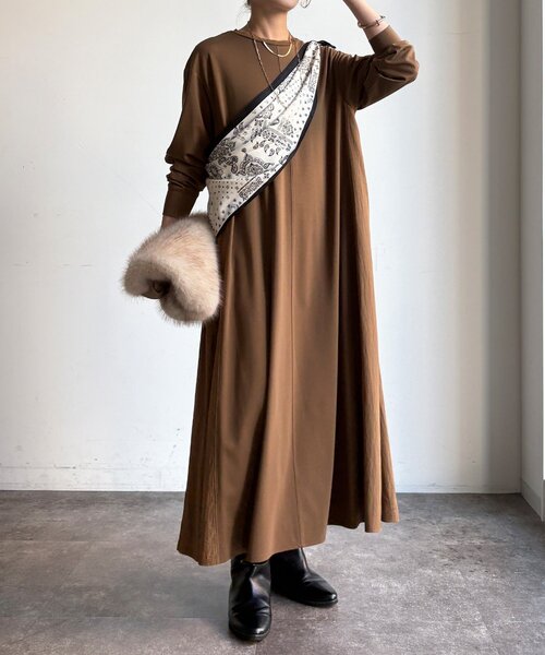 DouDou(ドゥドゥ)の「【WEB限定】サイド異素材切替ワンピース(ワンピース・レディース・カーキ/ブラック・FREE)」の13枚目の写真
