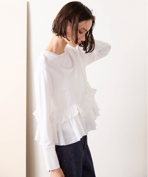 Marilyn Moon(マリリンムーン)の「spiral ruffle cutsew top(Tシャツ/カットソー・レディース・ブラック/オフホワイト・FREE)」の6枚目の写真