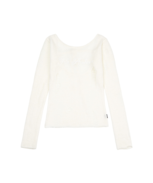 GILAARCHIVE（ギラアーカイブ）の「DAMAGE BACKLESS LOGO KNIT_IVORY（ニット/セーター・レディース・その他・FREE）」の4枚目の写真
