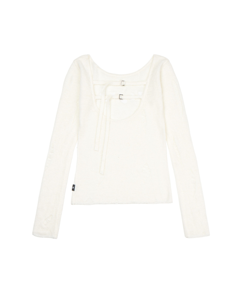 GILAARCHIVE（ギラアーカイブ）の「DAMAGE BACKLESS LOGO KNIT_IVORY（ニット/セーター・レディース・その他・FREE）」の5枚目の写真
