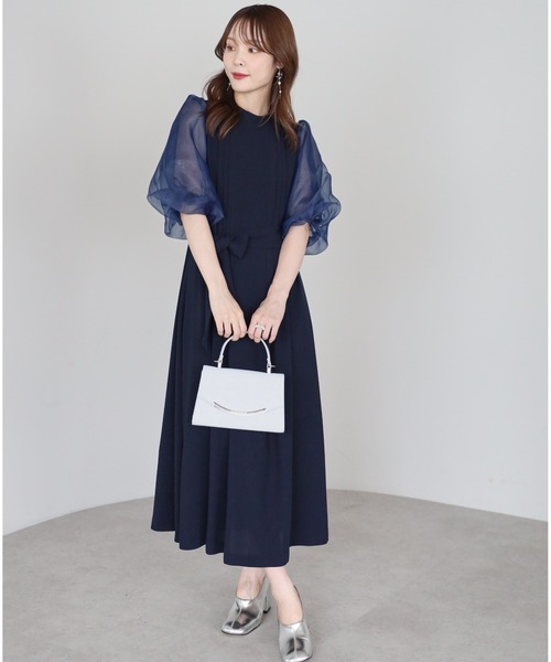 PREFERIR(プレフェリール)の「オーガンジーバルーンスリーブオケージョンドレス(S,M,L,XL)(ドレス・レディース・ブラック/ネイビー・SMALL/MEDIUM/LARGE/X-LARGE)」の1枚目の写真