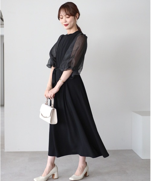 PREFERIR(プレフェリール)の「オーガンジーバルーンスリーブオケージョンドレス(S,M,L,XL)(ドレス・レディース・ブラック/ネイビー・SMALL/MEDIUM/LARGE/X-LARGE)」の2枚目の写真