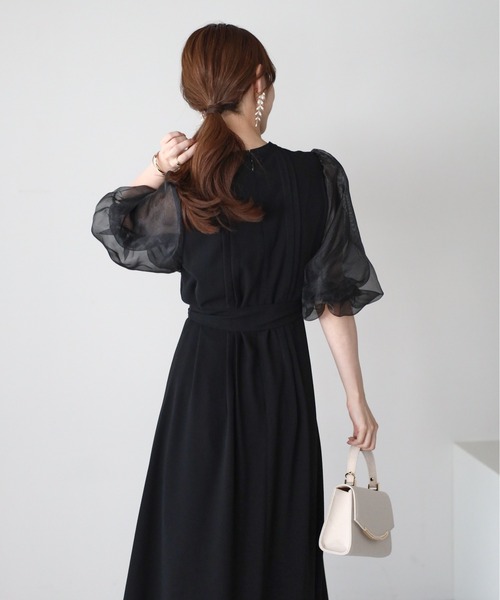 PREFERIR(プレフェリール)の「オーガンジーバルーンスリーブオケージョンドレス(S,M,L,XL)(ドレス・レディース・ブラック/ネイビー・SMALL/MEDIUM/LARGE/X-LARGE)」の3枚目の写真