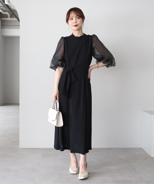 PREFERIR(プレフェリール)の「オーガンジーバルーンスリーブオケージョンドレス(S,M,L,XL)(ドレス・レディース・ブラック/ネイビー・SMALL/MEDIUM/LARGE/X-LARGE)」の4枚目の写真