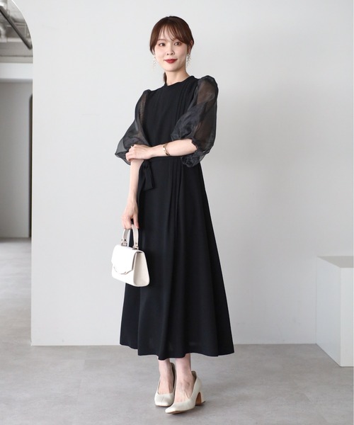 PREFERIR(プレフェリール)の「オーガンジーバルーンスリーブオケージョンドレス(S,M,L,XL)(ドレス・レディース・ブラック/ネイビー・SMALL/MEDIUM/LARGE/X-LARGE)」の5枚目の写真