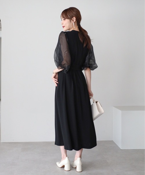 PREFERIR(プレフェリール)の「オーガンジーバルーンスリーブオケージョンドレス(S,M,L,XL)(ドレス・レディース・ブラック/ネイビー・SMALL/MEDIUM/LARGE/X-LARGE)」の7枚目の写真