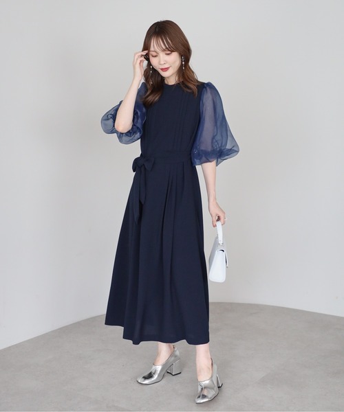 PREFERIR(プレフェリール)の「オーガンジーバルーンスリーブオケージョンドレス(S,M,L,XL)(ドレス・レディース・ブラック/ネイビー・SMALL/MEDIUM/LARGE/X-LARGE)」の10枚目の写真