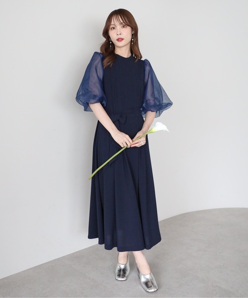 PREFERIR(プレフェリール)の「オーガンジーバルーンスリーブオケージョンドレス(S,M,L,XL)(ドレス・レディース・ブラック/ネイビー・SMALL/MEDIUM/LARGE/X-LARGE)」の9枚目の写真