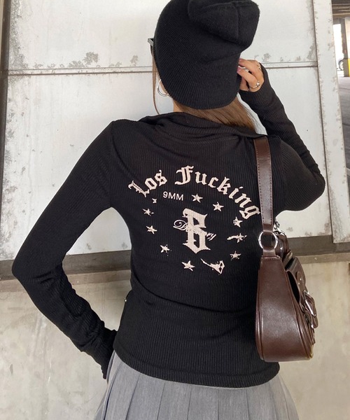 non-hedge(ノンヘッジ)の「ダブルジップバックロゴリブニットトップス(Tシャツ/カットソー・レディース・グレー/ブラウン/ブラック・FREE)」の21枚目の写真