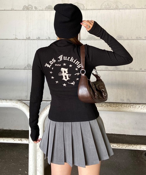 non-hedge(ノンヘッジ)の「ダブルジップバックロゴリブニットトップス(Tシャツ/カットソー・レディース・グレー/ブラウン/ブラック・FREE)」の22枚目の写真