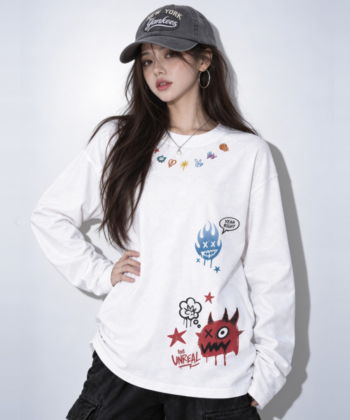 ARTISTWEAR(アーティストウェア)の「UNREAL MONSTER 長袖Tシャツ(Tシャツ/カットソー・レディース・ホワイト/ブラック・MEDIUM/LARGE/X-LARGE/XX-LARGE)」の3枚目の写真
