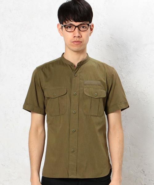 green label relaxing（グリーンレーベルリラクシング）の「[ジュニュインガーメント] BC GENUIN GARMENT C/CHAM MIL バンドカラーシャツ◆（シャツ/ブラウス・メンズ・ホワイト/オリーブ・MEDIUM/SMALL/LARGE）」の11枚目の写真