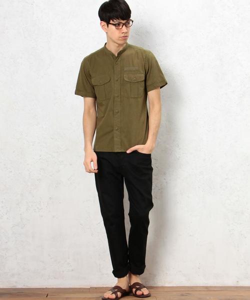 green label relaxing（グリーンレーベルリラクシング）の「[ジュニュインガーメント] BC GENUIN GARMENT C/CHAM MIL バンドカラーシャツ◆（シャツ/ブラウス・メンズ・ホワイト/オリーブ・MEDIUM/SMALL/LARGE）」の13枚目の写真