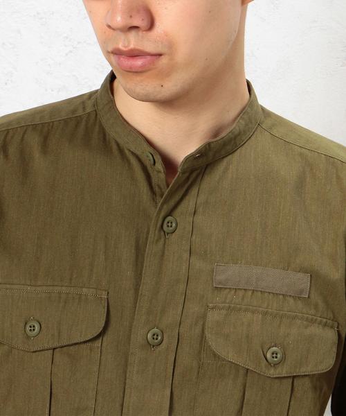 green label relaxing（グリーンレーベルリラクシング）の「[ジュニュインガーメント] BC GENUIN GARMENT C/CHAM MIL バンドカラーシャツ◆（シャツ/ブラウス・メンズ・ホワイト/オリーブ・MEDIUM/SMALL/LARGE）」の4枚目の写真