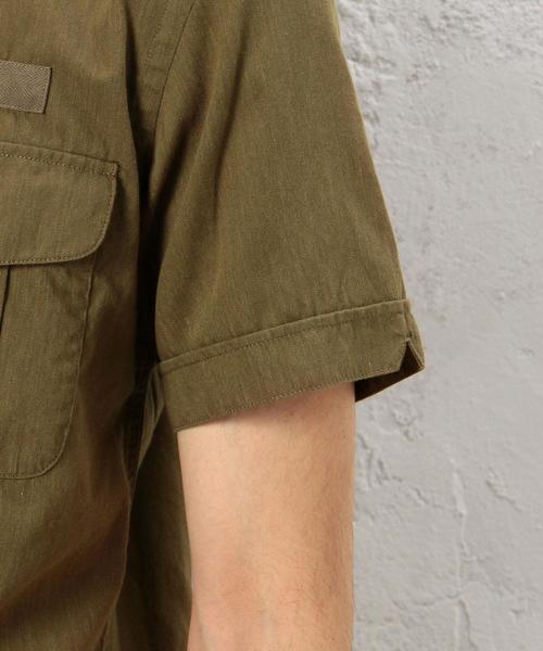 green label relaxing（グリーンレーベルリラクシング）の「[ジュニュインガーメント] BC GENUIN GARMENT C/CHAM MIL バンドカラーシャツ◆（シャツ/ブラウス・メンズ・ホワイト/オリーブ・MEDIUM/SMALL/LARGE）」の5枚目の写真