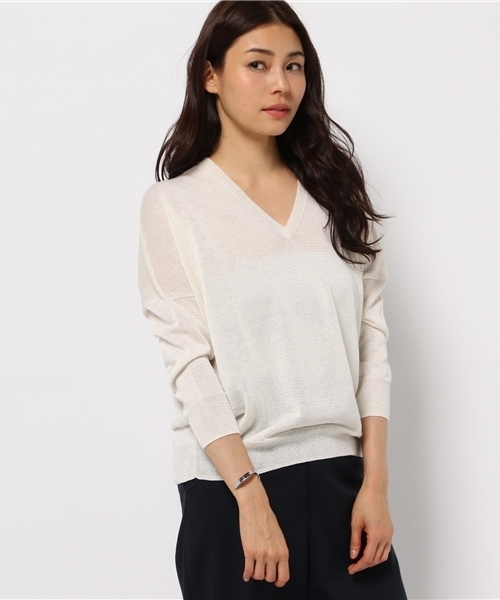 FIGARO Paris(フィガロパリ)の「Li/E Vネック プルオーバー◆(ニット/セーター・レディース・ベージュ/ブルー系その他/ブラック/ホワイト・FREE)」の5枚目の写真