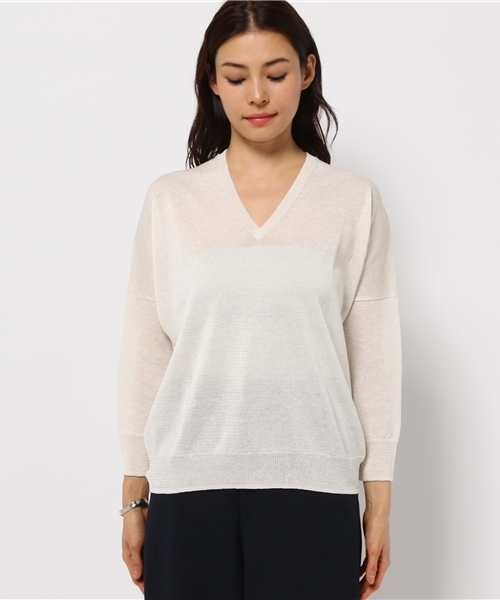 FIGARO Paris(フィガロパリ)の「Li/E Vネック プルオーバー◆(ニット/セーター・レディース・ベージュ/ブルー系その他/ブラック/ホワイト・FREE)」の13枚目の写真