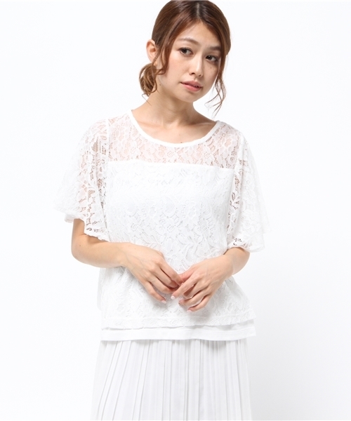 E hyphen world gallery（イーハイフンワールドギャラリー）の「袖フレアレースプルオーバー（Tシャツ/カットソー・レディース・ブラック/オフホワイト・FREE）」の10枚目の写真