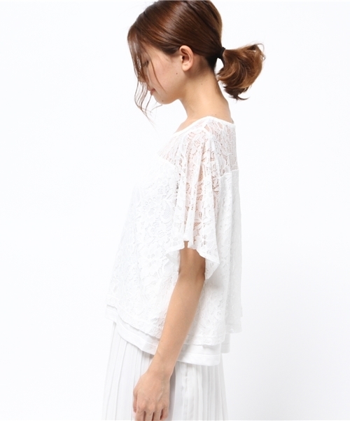E hyphen world gallery（イーハイフンワールドギャラリー）の「袖フレアレースプルオーバー（Tシャツ/カットソー・レディース・ブラック/オフホワイト・FREE）」の4枚目の写真