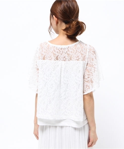 E hyphen world gallery（イーハイフンワールドギャラリー）の「袖フレアレースプルオーバー（Tシャツ/カットソー・レディース・ブラック/オフホワイト・FREE）」の5枚目の写真