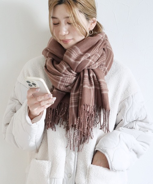 セール】室内でも外でも使える！ウールチェック柄大判ストール