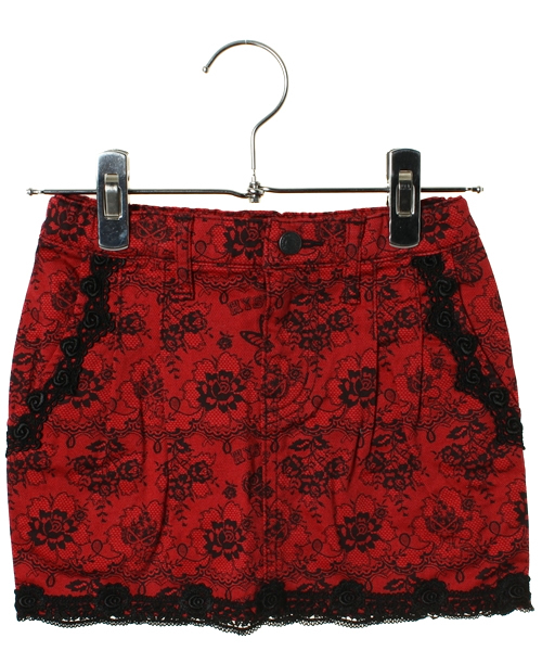 HYSTERIC MINI(ヒステリックミニ)の「SEXY MINI レース総柄 pt SK(スカート・キッズ・ホワイト/レッド・130/140)」の1枚目の写真