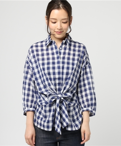 McGREGOR（マックレガー）の「パナマギンガムリボンフロントブラウス（シャツ/ブラウス・レディース・ネイビー/イエロー・L/M）」の11枚目の写真